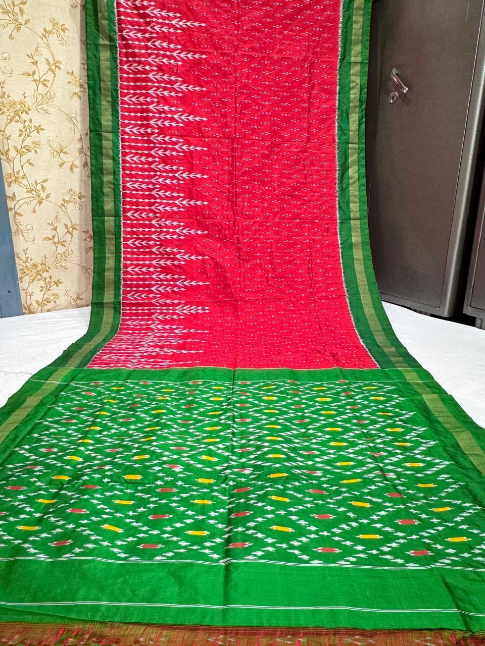 Pure Pochampally Ikkat Silk Saree With Blouse Pthani Pattern Border.