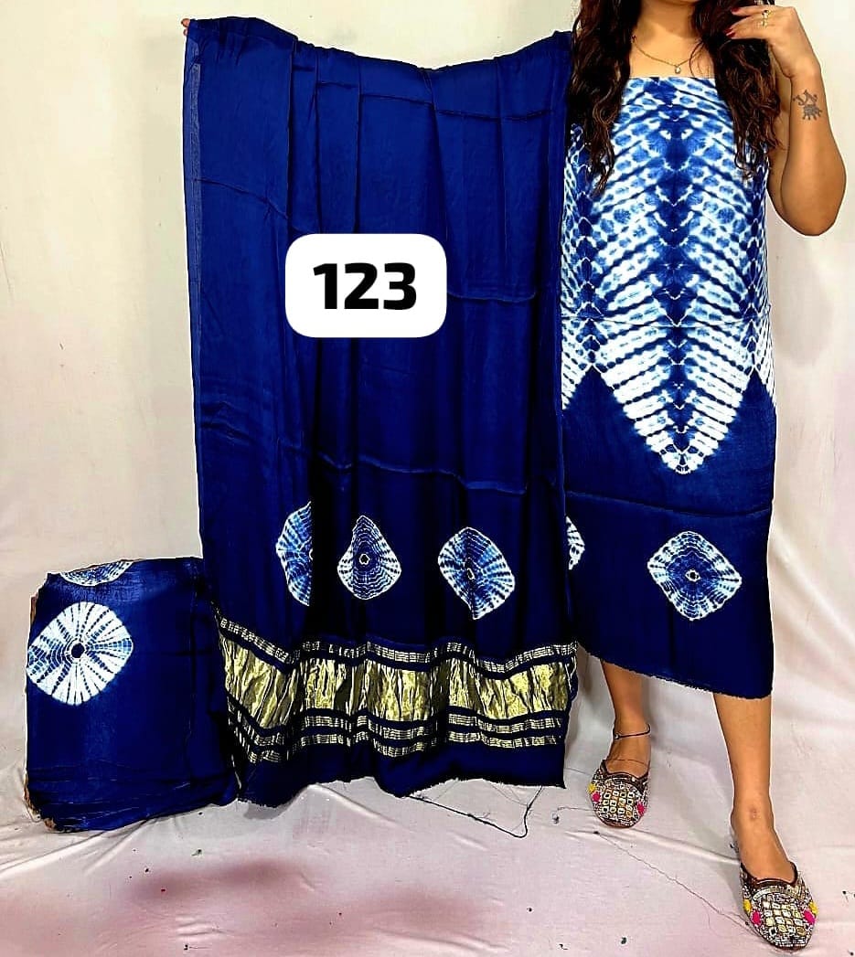 Pure Modal Silk Zari Pallu Weaved 3pc Unstitched Suit .