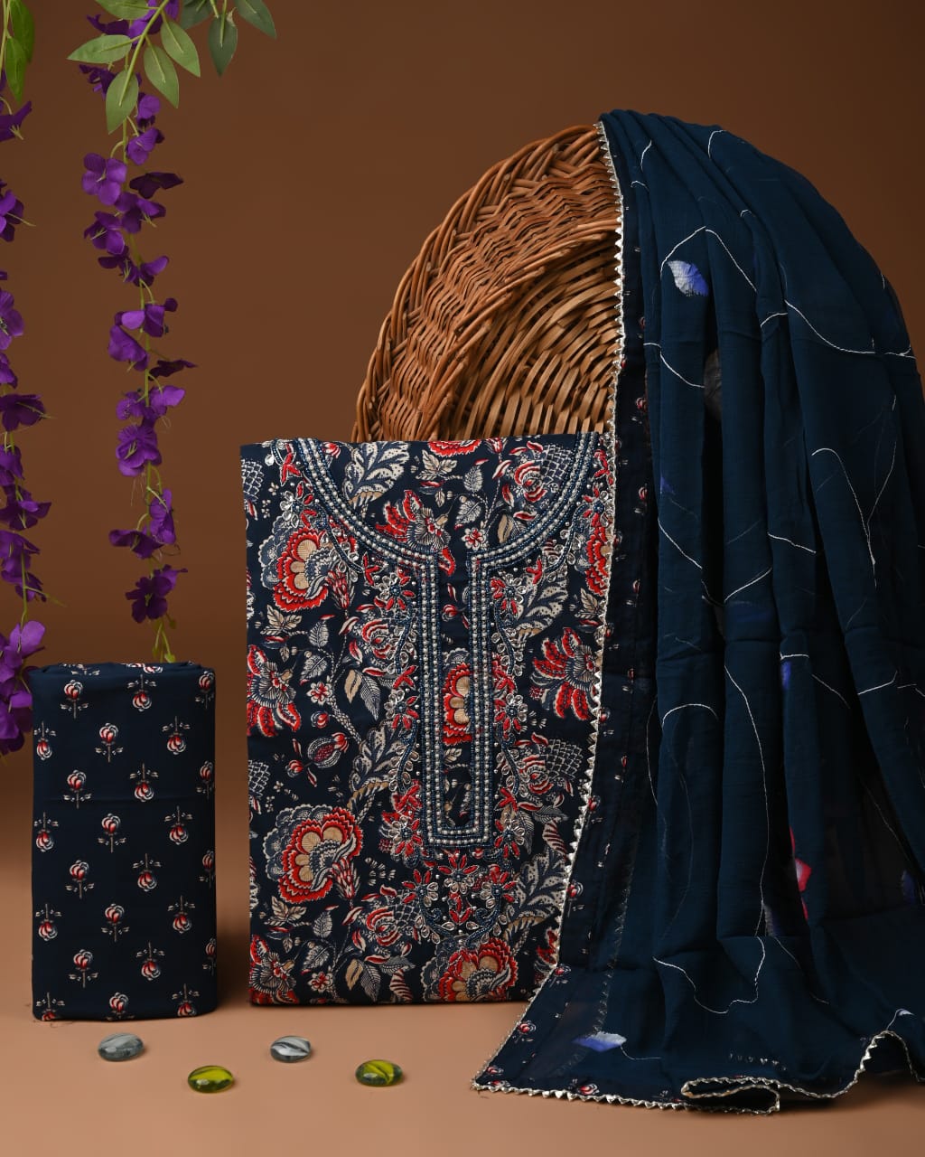 Pure Cotton Gotta patti Work unstitched Suit With Chiffon Dupatta.