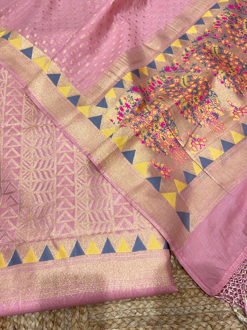 Pure Banarasi CottonTilfi Patola Weaved Unstitched suit .