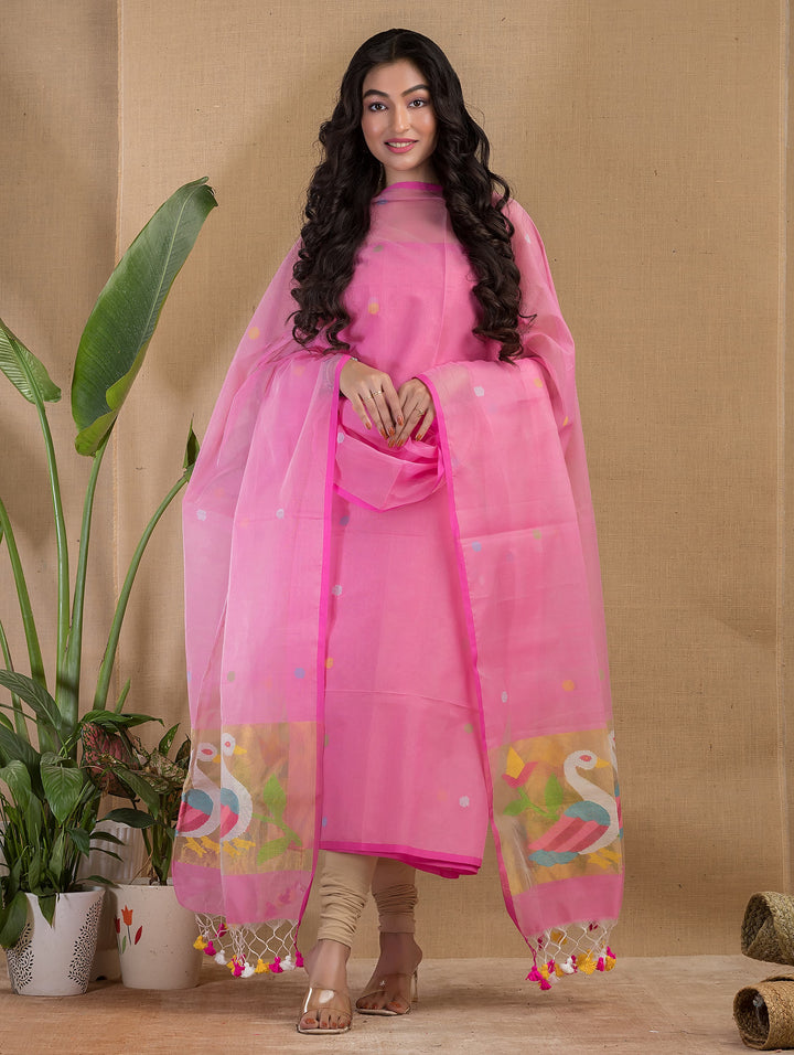 Pure Maslin silk 2PC Jamdani Handwork Unstitched Suit .