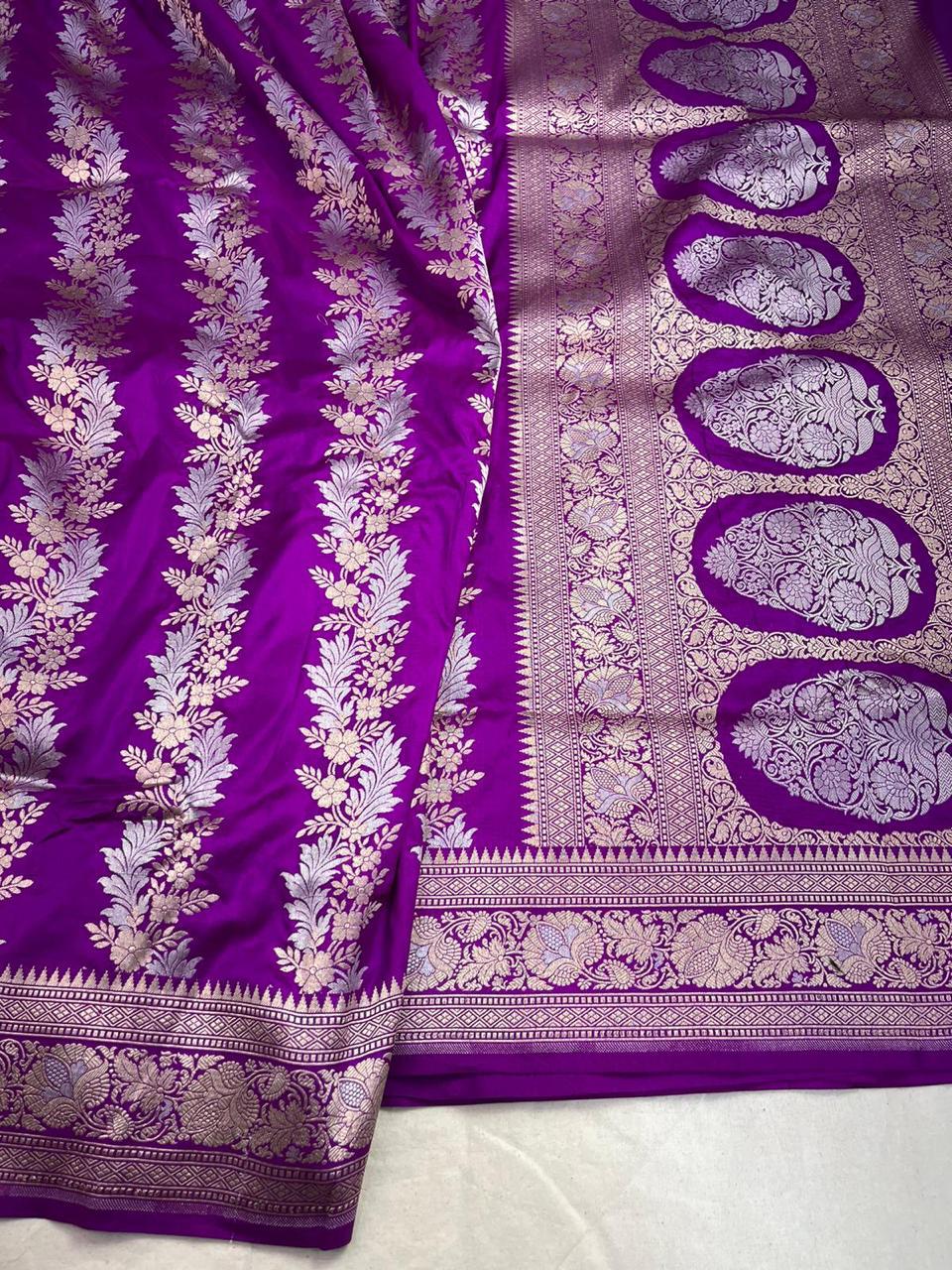 Pure Banarasi Handloom Katan Silk Saree With Beautiful  Zari Work .