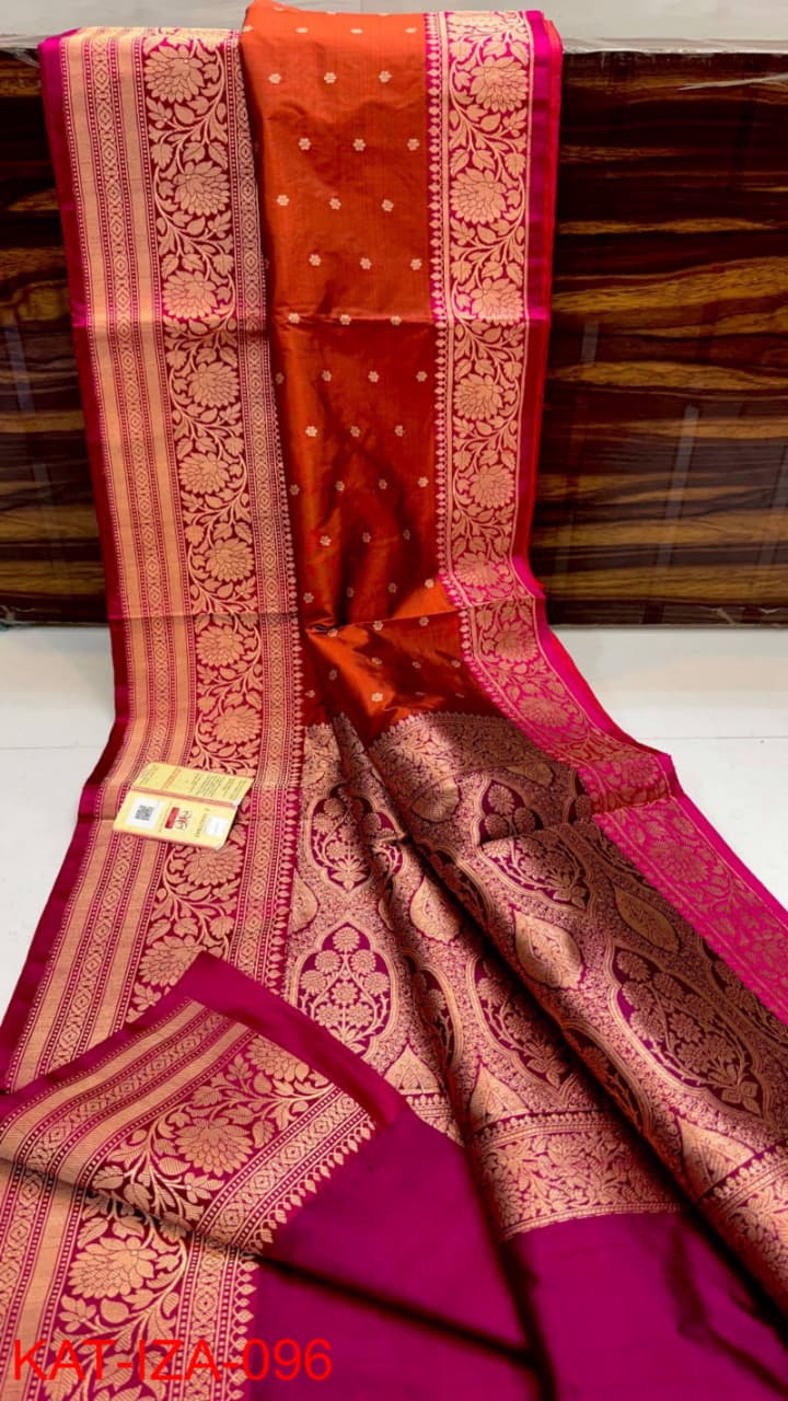 Pure Banarasi Katan Silk Saree With Antique Zari Work .