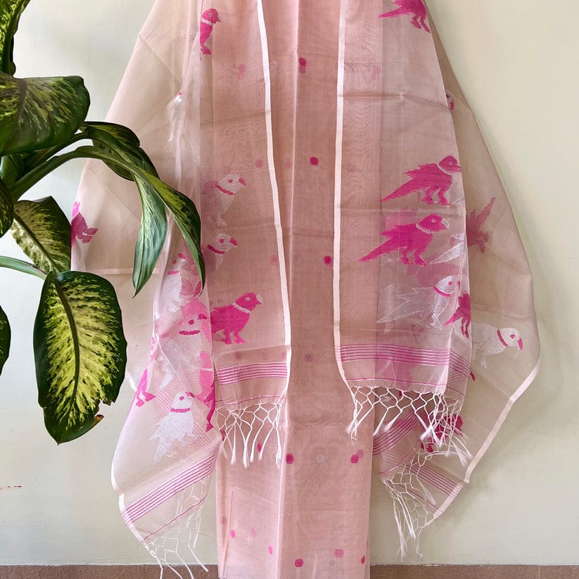 Pure Maslin Silk 2PC Jamdani Unstitched Suit With Bird Motif