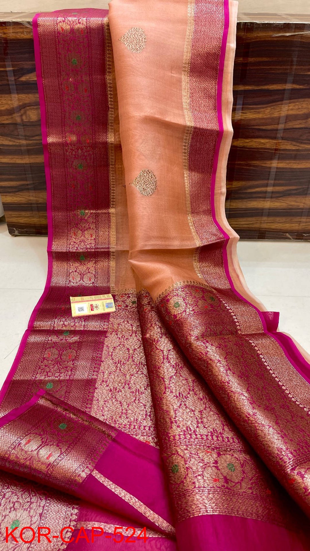 Pure Banarasi Kora Organza Silk Handwoven Zari Work Saree With Silk Mark Certificate ( Length- 6.3 Meter
