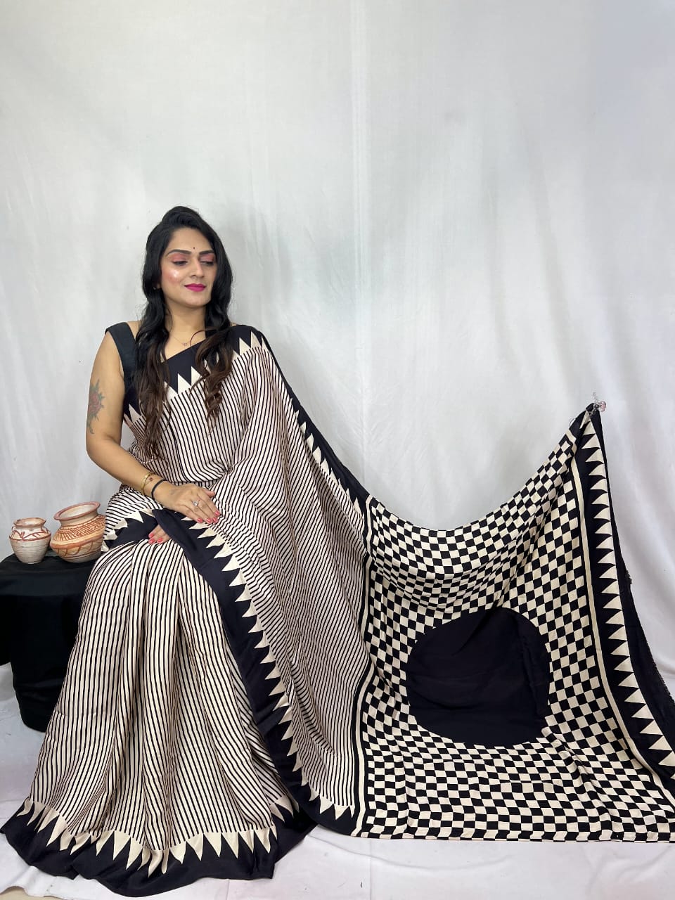Pure Natural Dyeing Hand Block Print Modal silk saree.