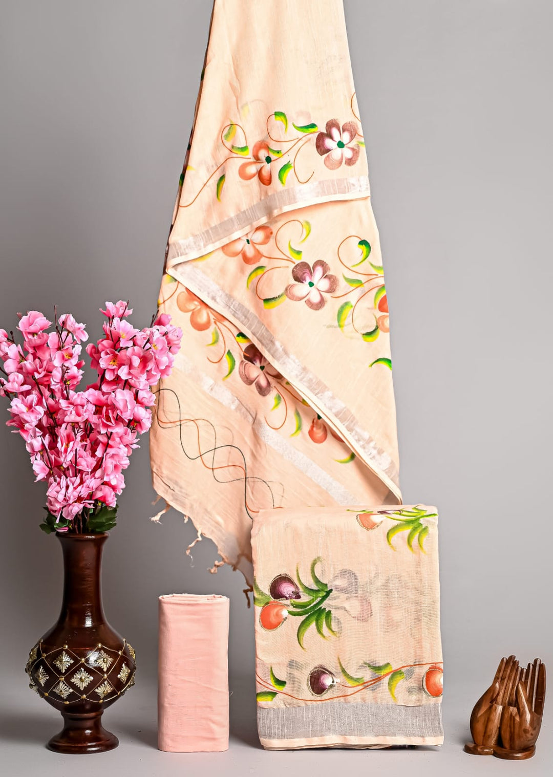 Hand Block Printed Linen Unstitched Suit .
