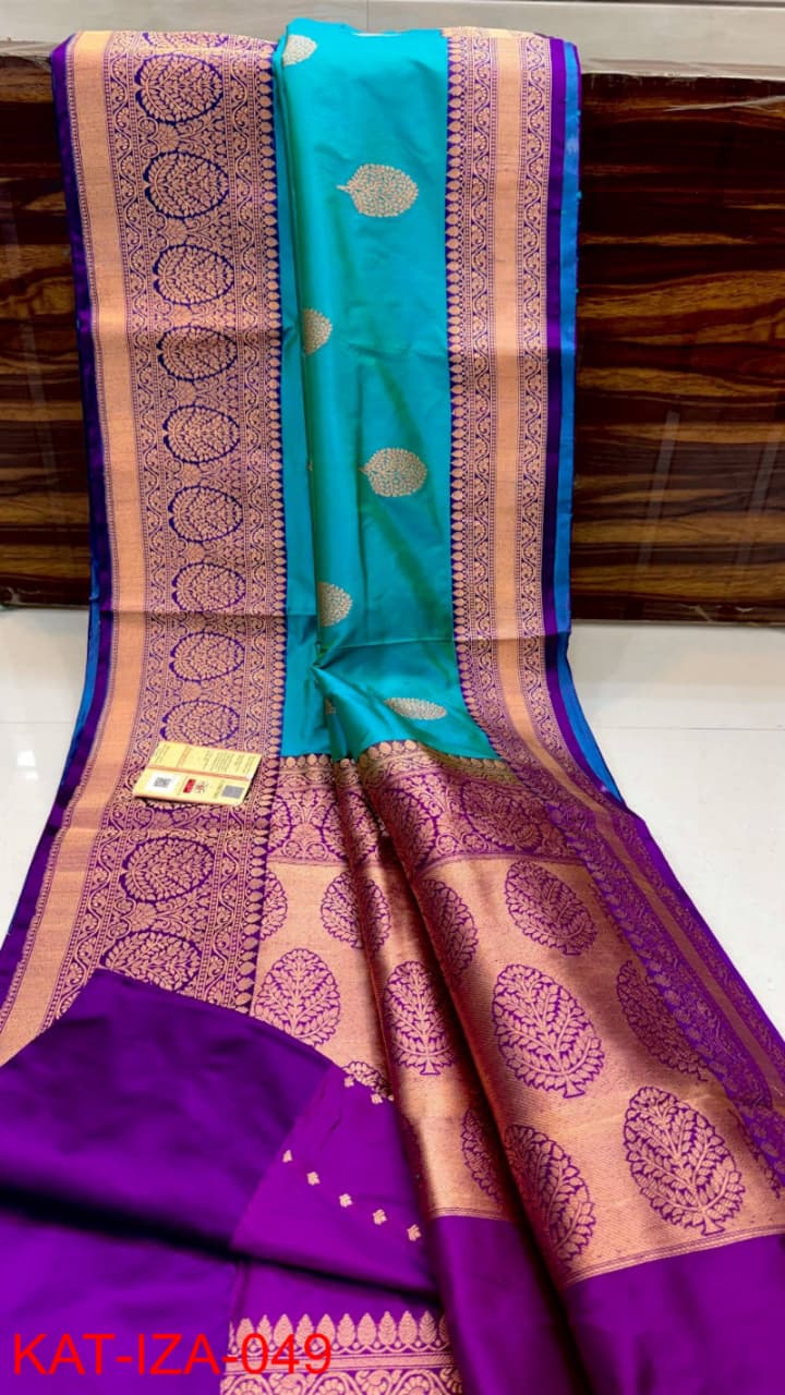 Pure Banarasi Katan Silk Saree With Antique Zari Work .