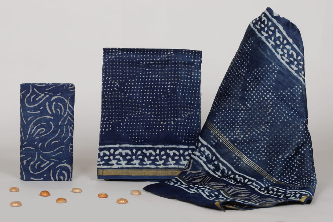 Pure Hand Block Chanderi Silk Unstitched Suit