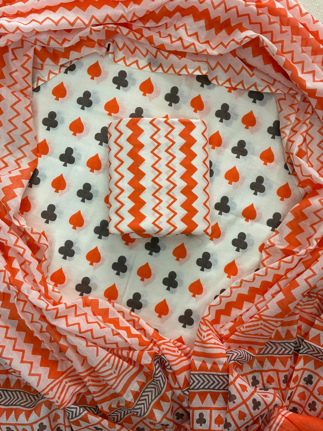 Pure Cotton Hand Block Print Unstitched Suit with Cotton Dupatta.