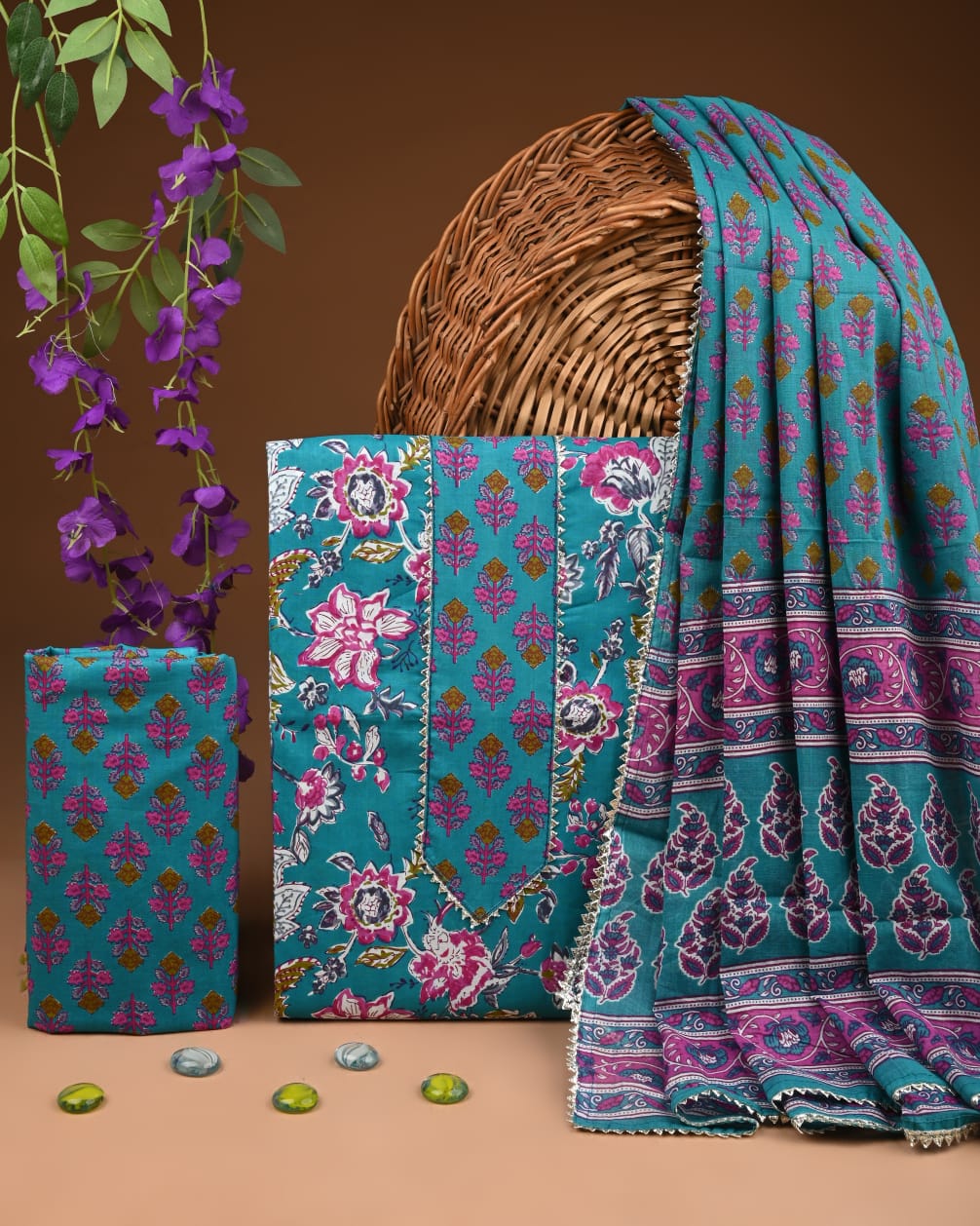 Pure Cotton Gotta patti Work unstitched Suit With Cotton Dupatta.