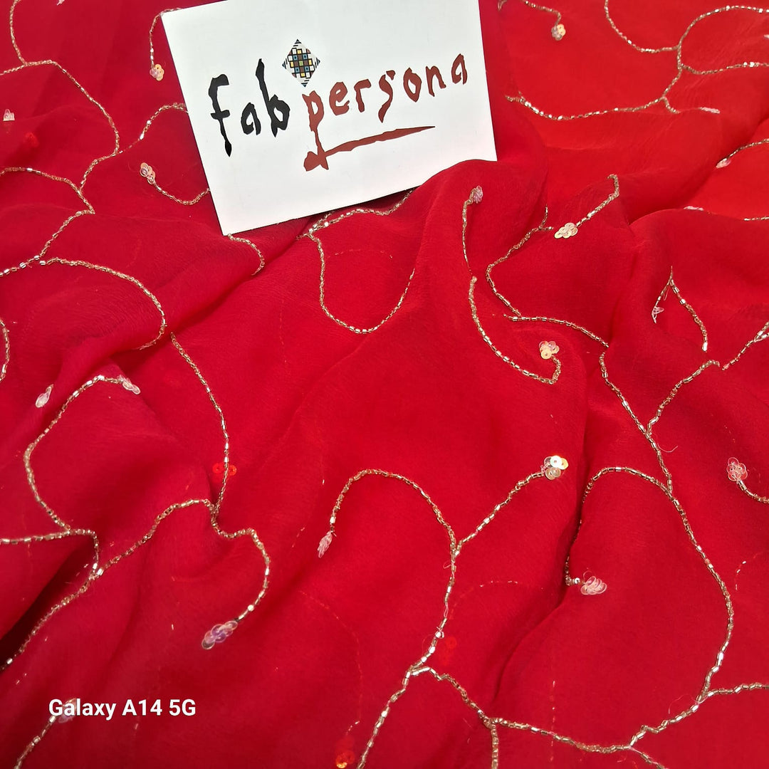 Pure Dimond Chiffon Cutdana Hand Work  Saree With Running Blouse