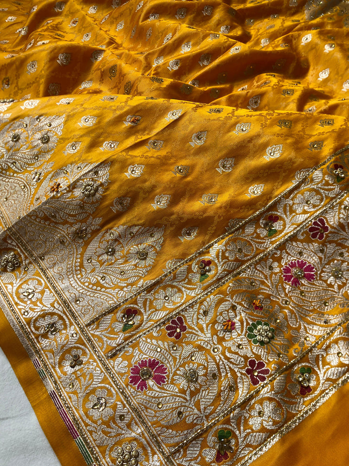 Pure Banarasi Katan Satin Silk UNstitched Suit.