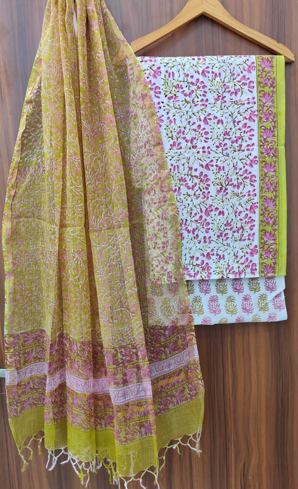 Pure Cotton Hand block print Unstitched Suit with Kota Dupatta