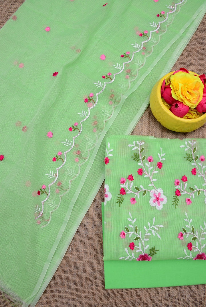 Pure Kota Doriya Embroidered Unstitched Suit With Dupatta .