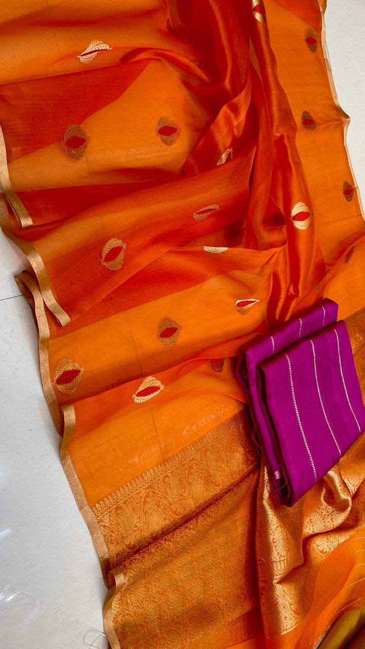 Pure Kora Organza Silk Handloom Zari Work Saree.