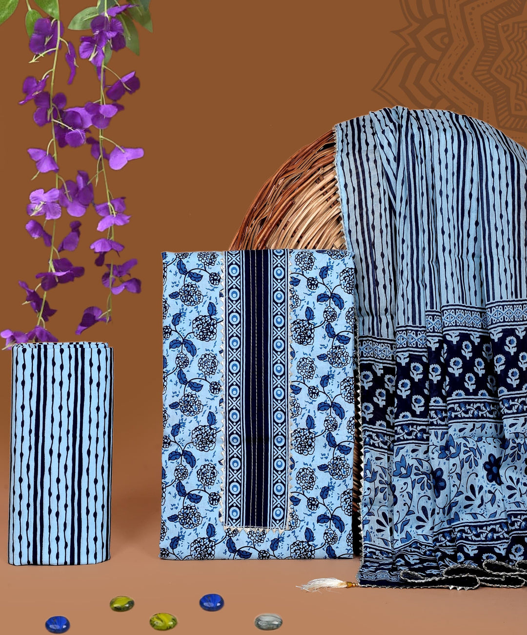 Pure Cotton Gotta patti Work unstitched Suit With Cotton Dupatta.
