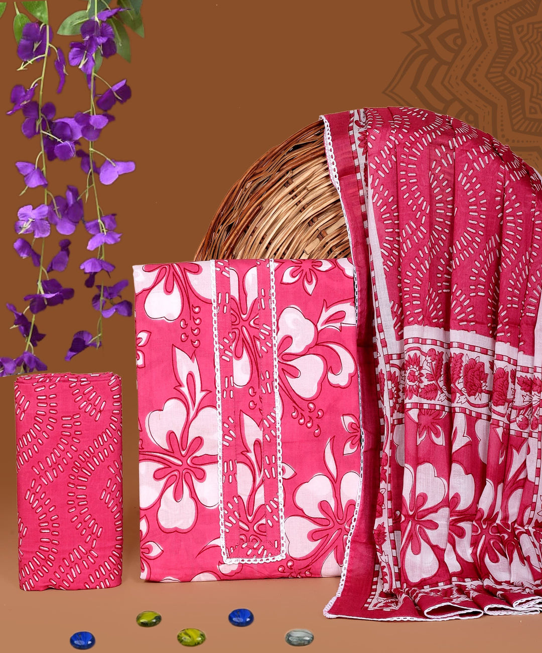 Pure Cotton Gotta patti Work unstitched Suit With Cotton Dupatta.