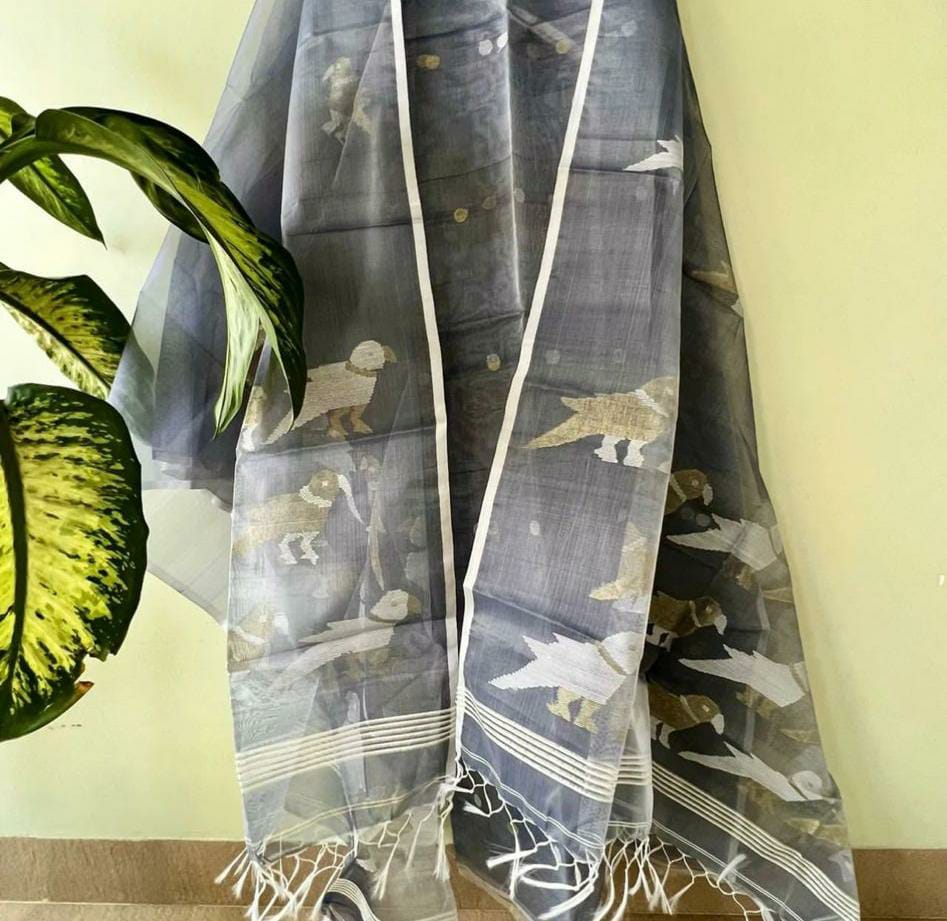 Pure Maslin Silk 2PC Jamdani Unstitched Suit With Bird Motif