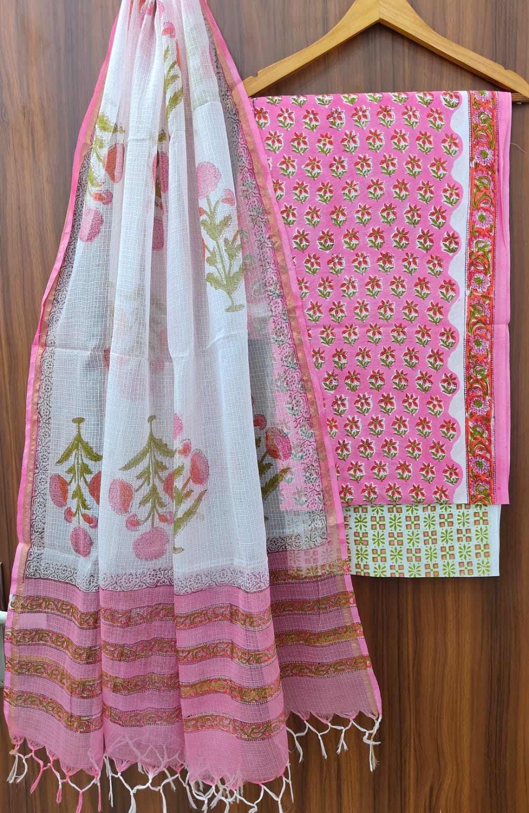 Pure Cotton Hand block print Unstitched Suit with Kota Dupatta.