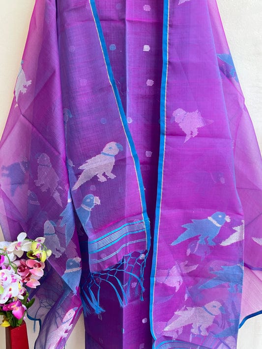 Pure Maslin Silk 2PC Jamdani Unstitched Suit With Bird Motif
