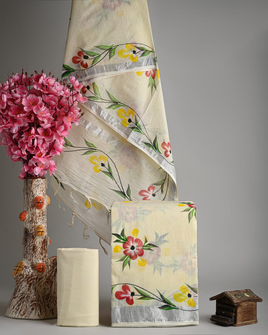 Hand Block Printed Linen Unstitched Suit .