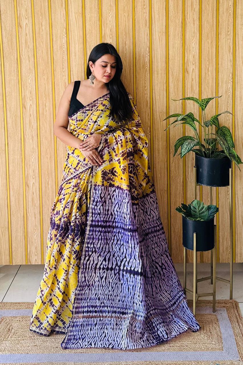 Hand Block Prninted Chanderi Saree .