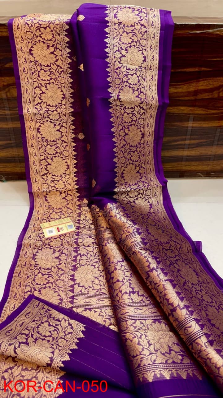 Pure Kora Organza Silk Hanloom Zari Work Saree.