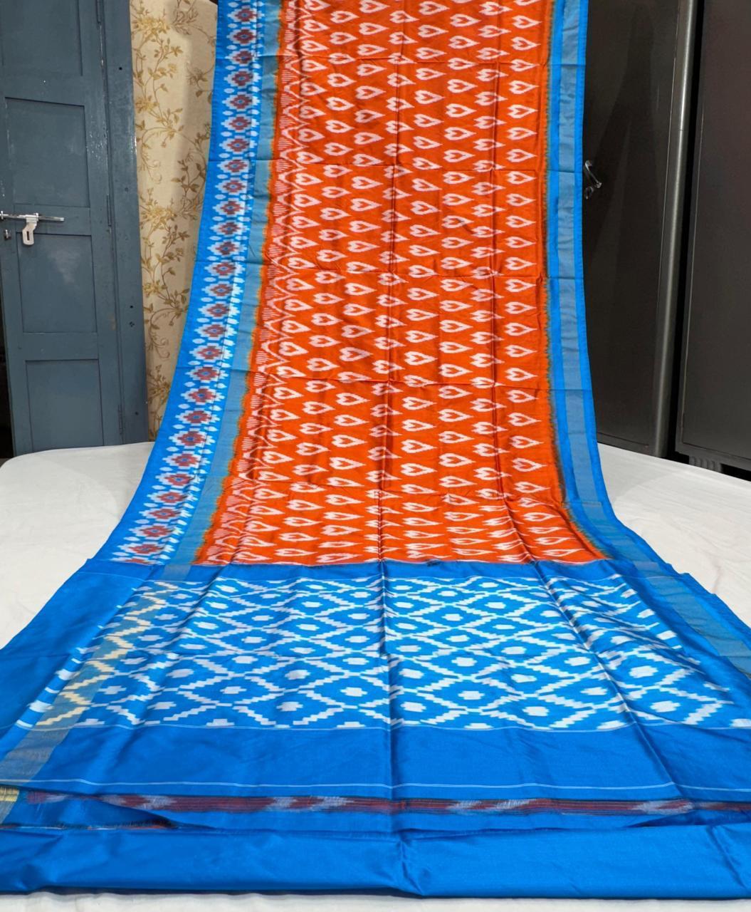 Pure Pochampally Ikkat Silk Saree With Blouse Pthani Pattern Border.