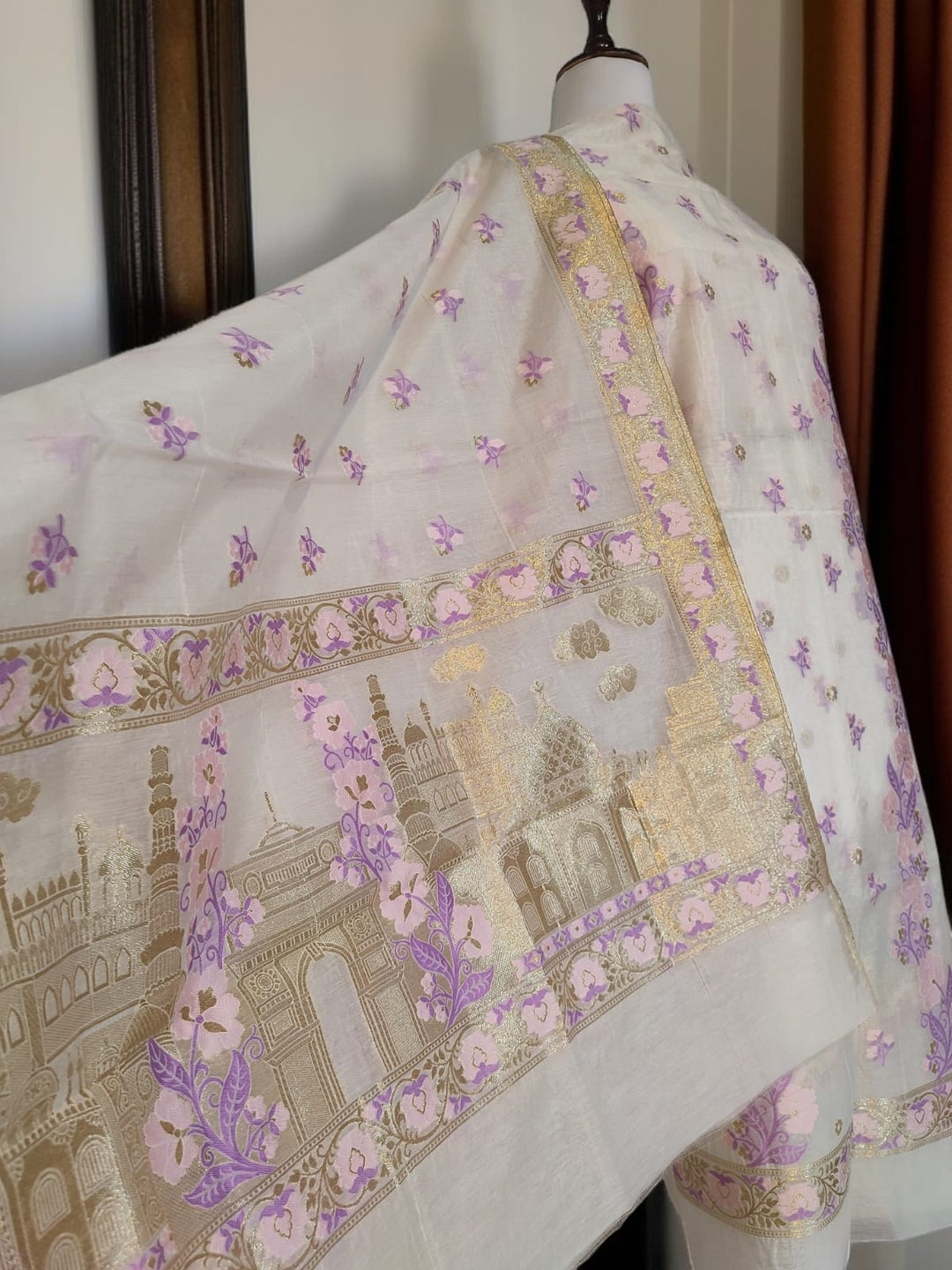 Pure Banarasi Chanderi Tilfi Work Unstitched Suit.