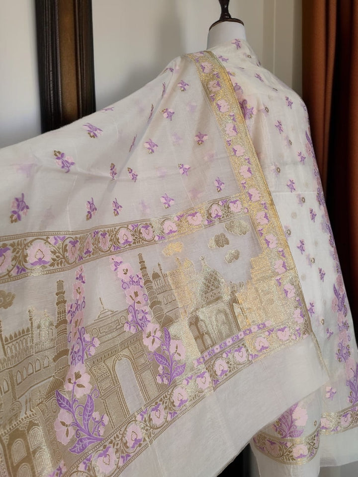 Pure Banarasi Chanderi Tilfi Work Unstitched Suit.