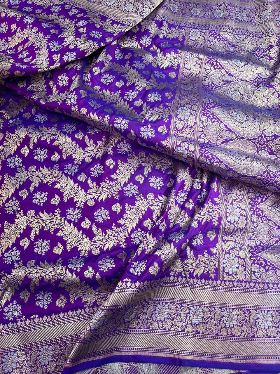 Pure Banarasi Handloom Katan Silk Saree With Beautiful  Zari Work .