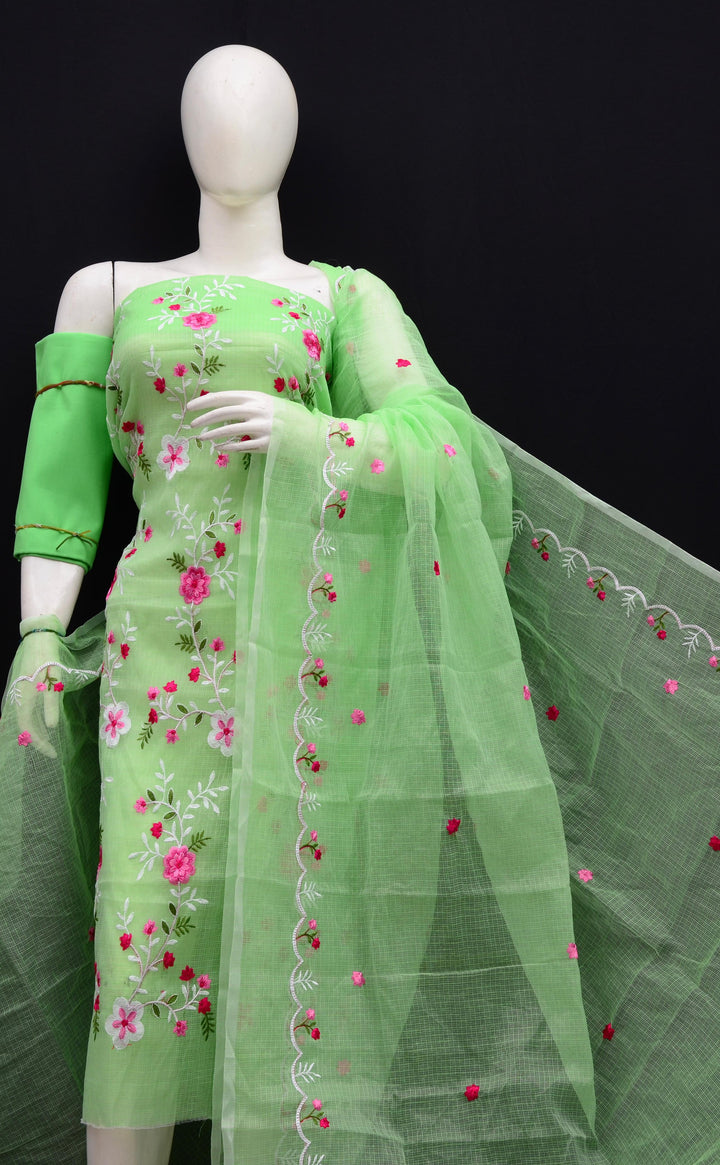 Pure Kota Doriya Embroidered Unstitched Suit With Dupatta .