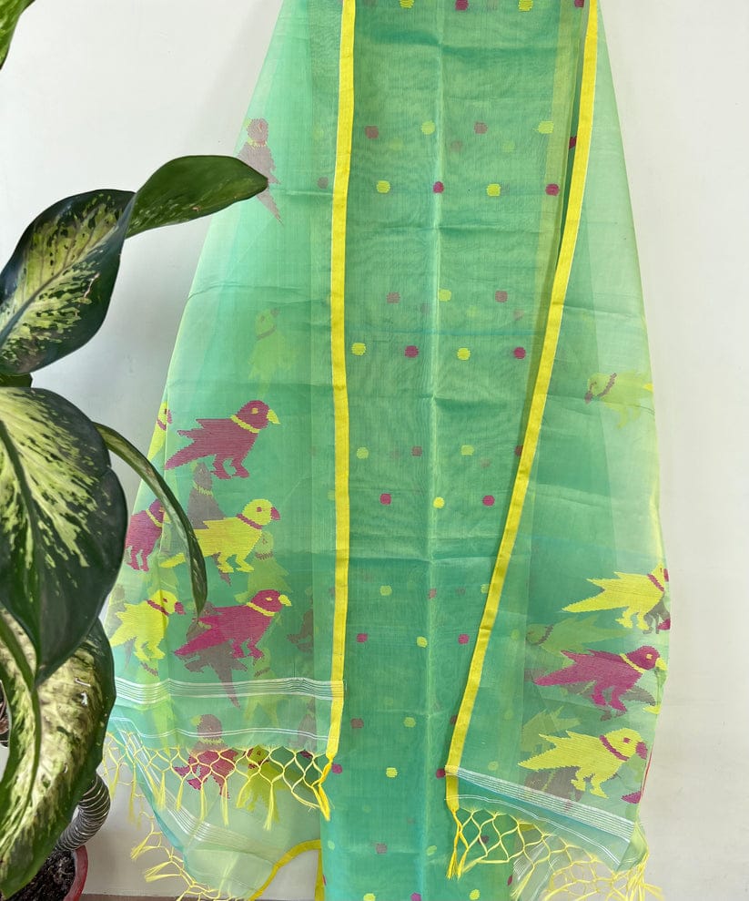 Pure Maslin Silk 2PC Jamdani Unstitched Suit With Bird Motif