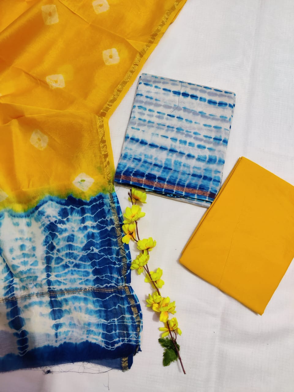 Pure Hand Block Chanderi Silk Unstitched Suit.