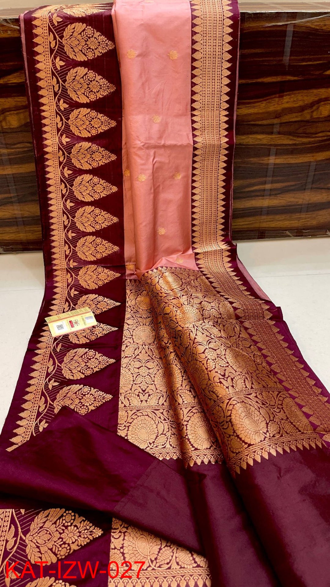 Pure Banarasi Katan Silk Saree With Antique Zari Work.