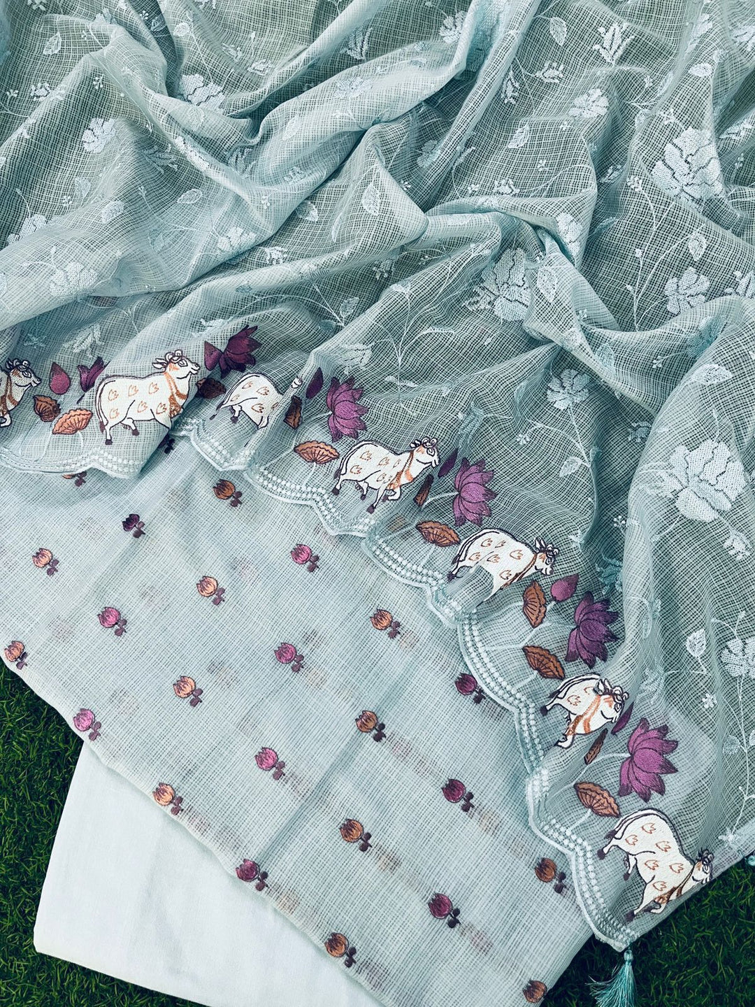 Pure Banarasi Kota Doriya Embroidery unstitched Suit With Kota pichwai Work Dupatta.