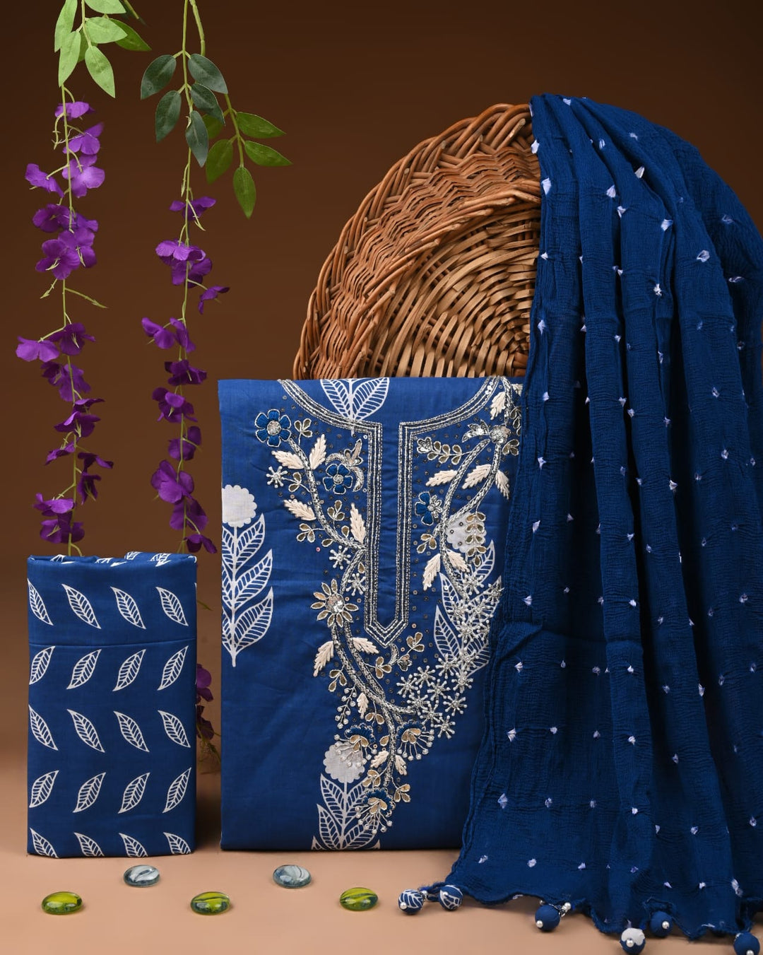 Pure Cotton Gotta patti Work unstitched Suit With Chiffon Dupatta.