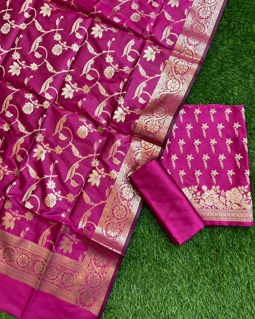 Exclusive Banarasi Silk 3 pc Unstitched suit .