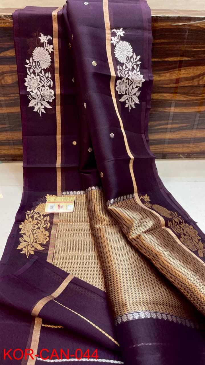 Pure Kora Organza Silk Hanloom Zari Work Saree.