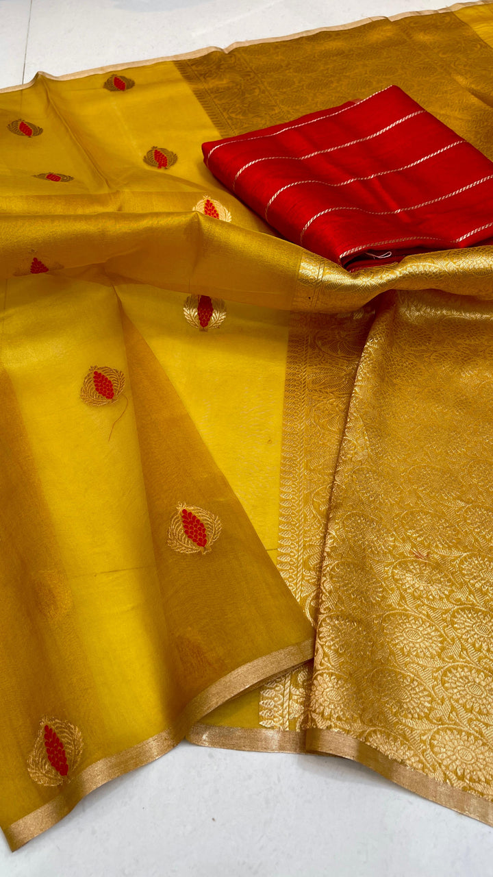 Pure Kora Organza Silk Handloom Zari Work Saree.