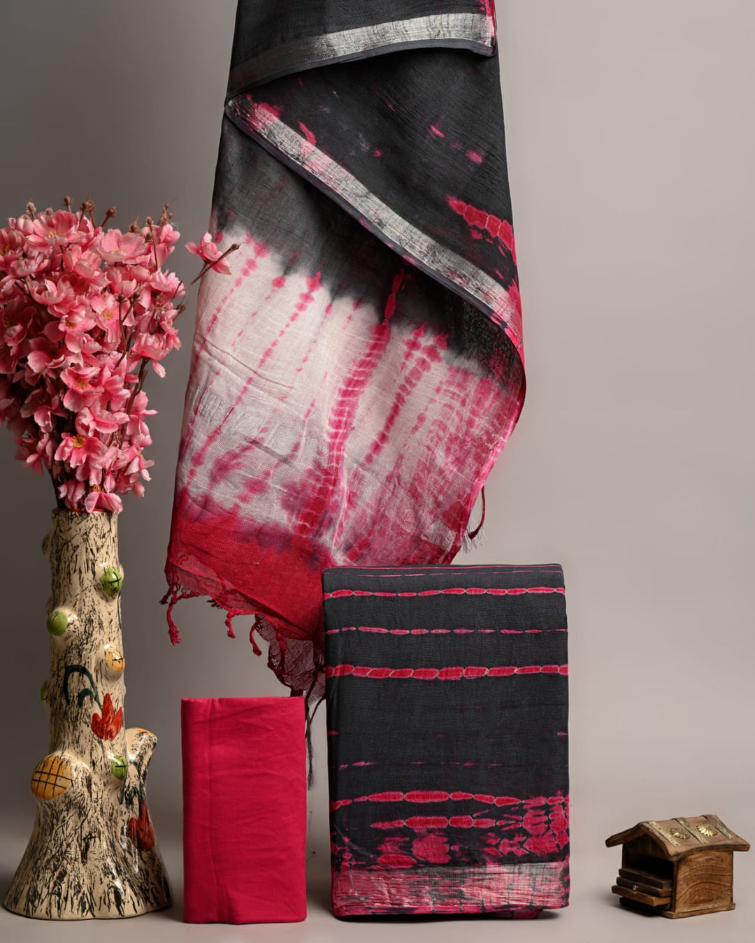 Hand Block Printed Linen Unstitched Suit .