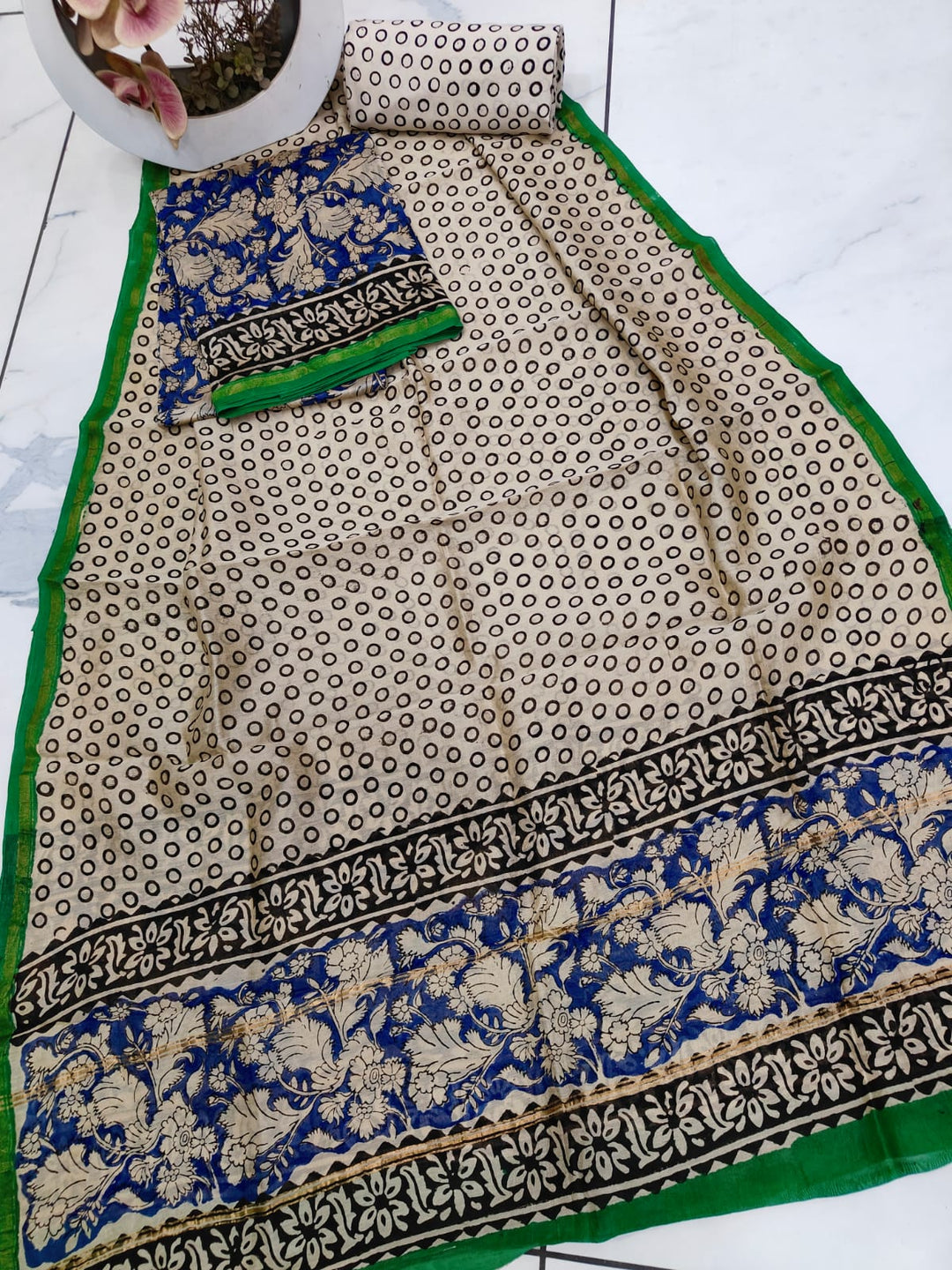 Pure Hand Block Chanderi Silk Unstitched Suit .