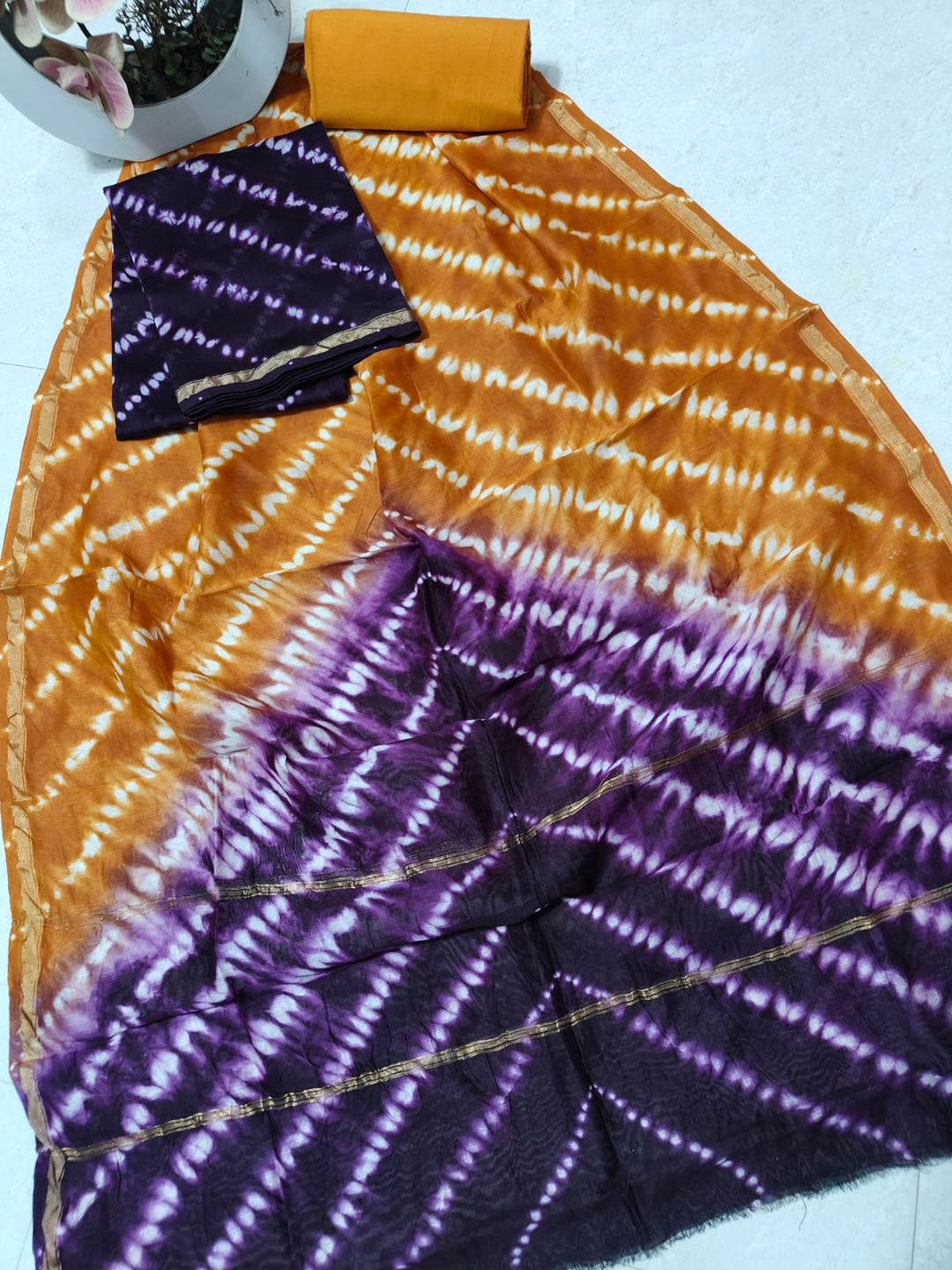 Pure Hand Block Chanderi Silk Unstitched Suit .
