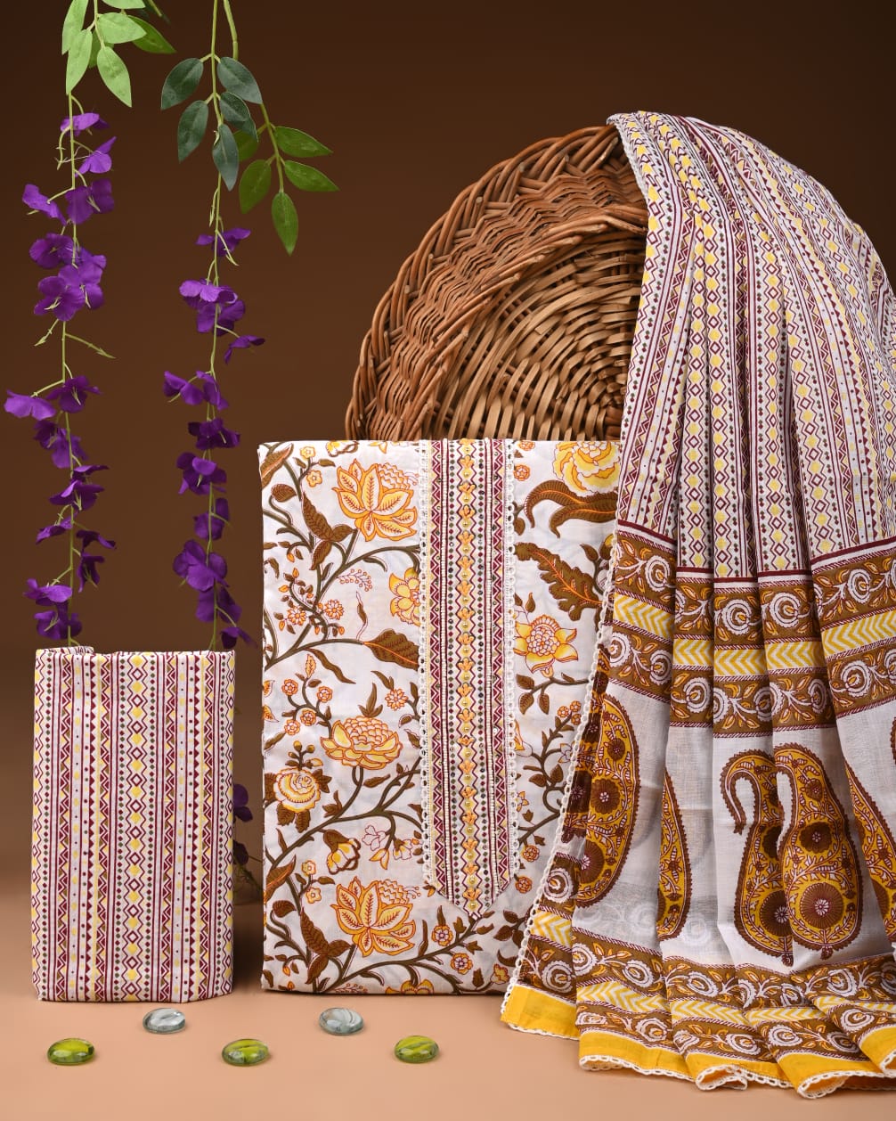 Pure Cotton Gotta patti Work unstitched Suit With Cotton Dupatta.
