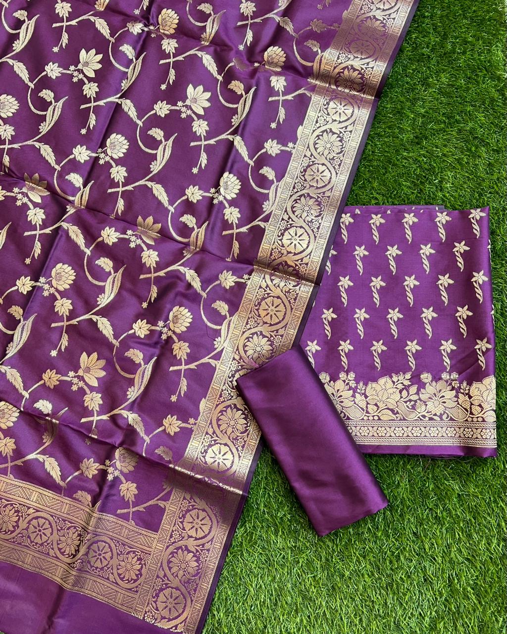 Exclusive Banarasi Silk 3 pc Unstitched suit .