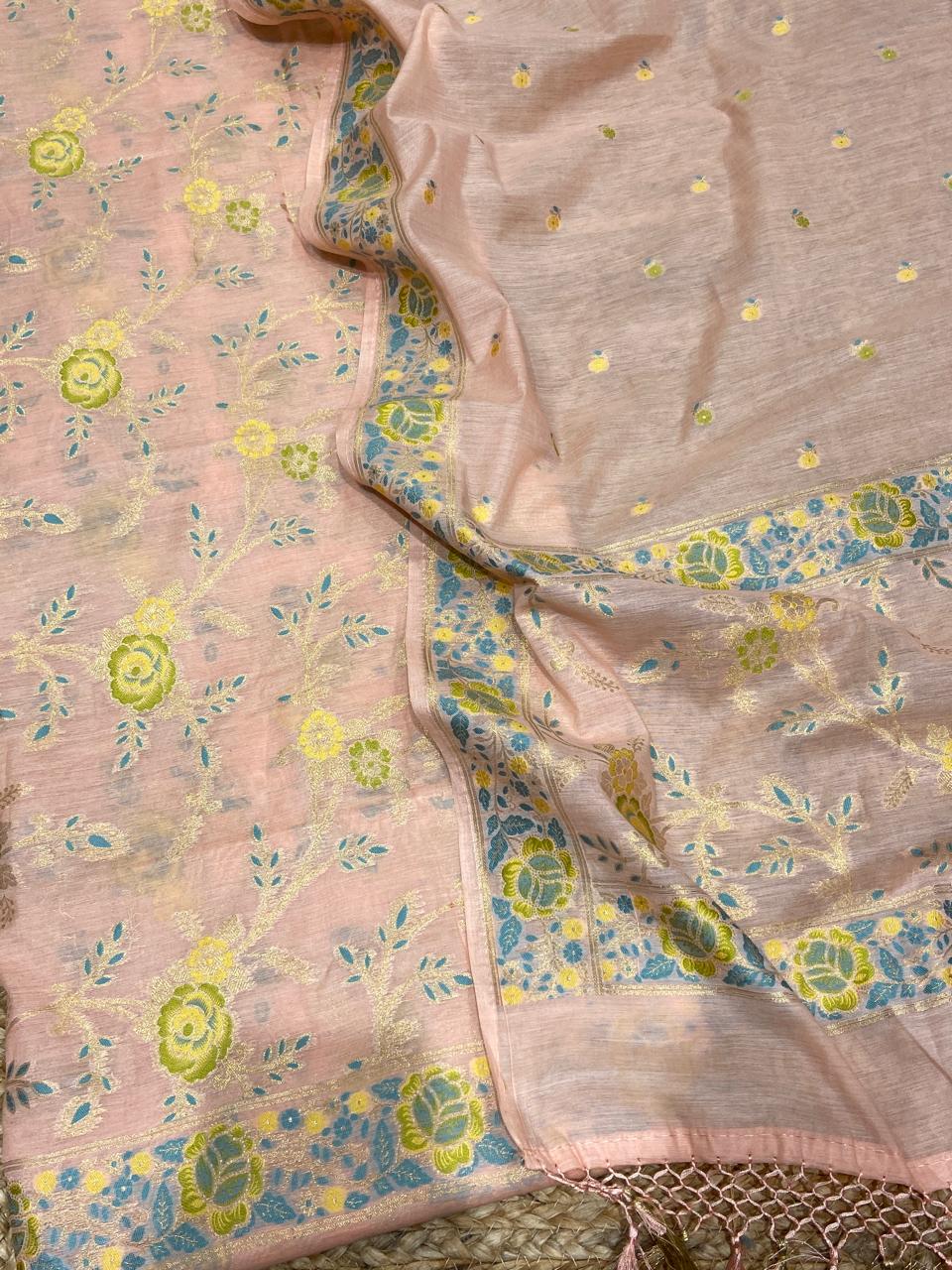 Pure Banarasi Cotton Tilfi Patola Weaved Unstitched Suit With Banarasi Cotton tilfi Dupatta.