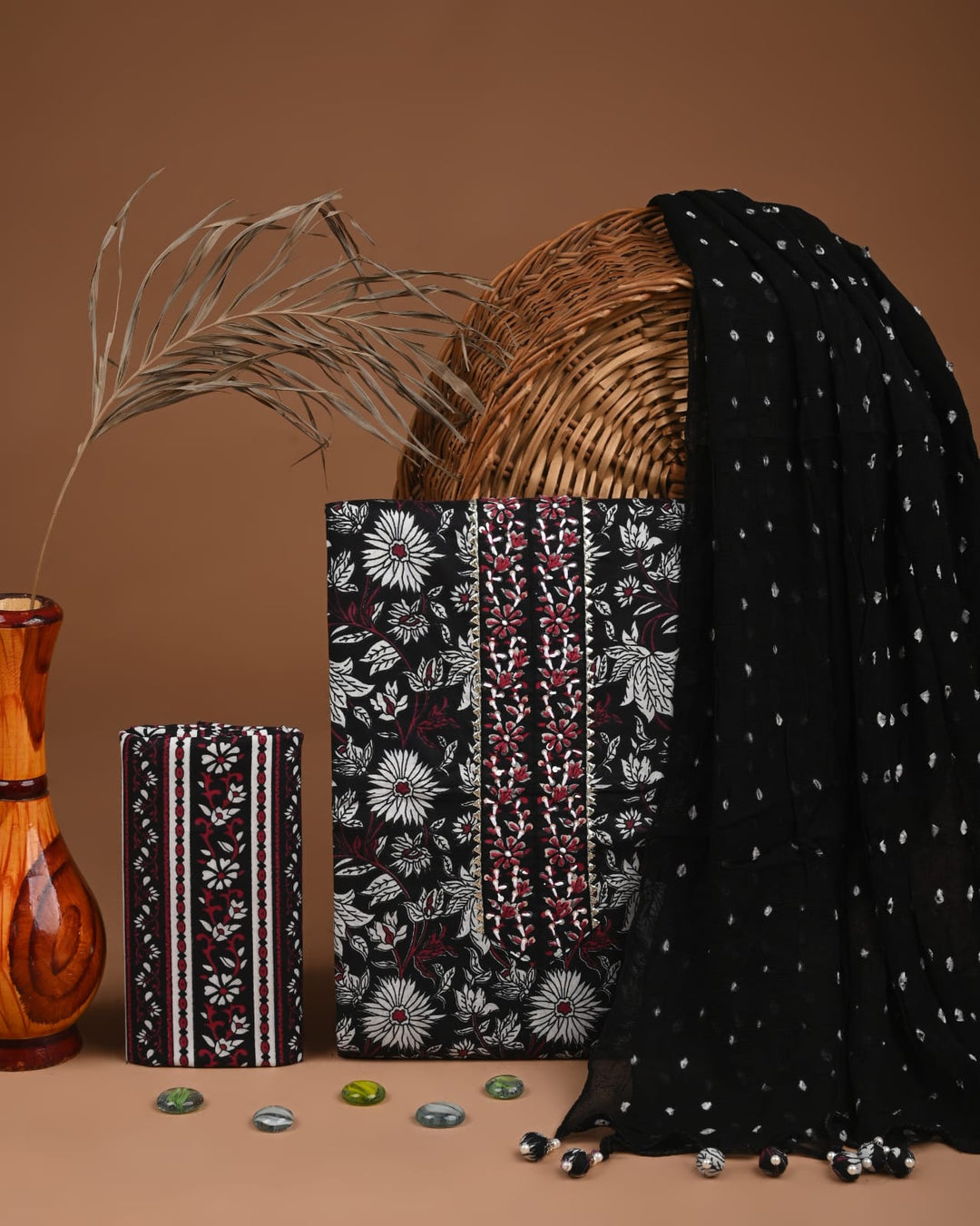 Pure Cotton Gotta patti Work unstitched Suit With Chiffon Dupatta.