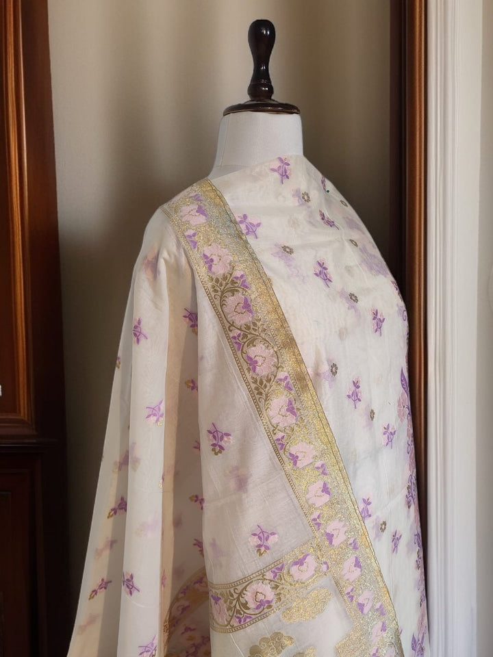 Pure Banarasi Chanderi Tilfi Work Unstitched Suit.