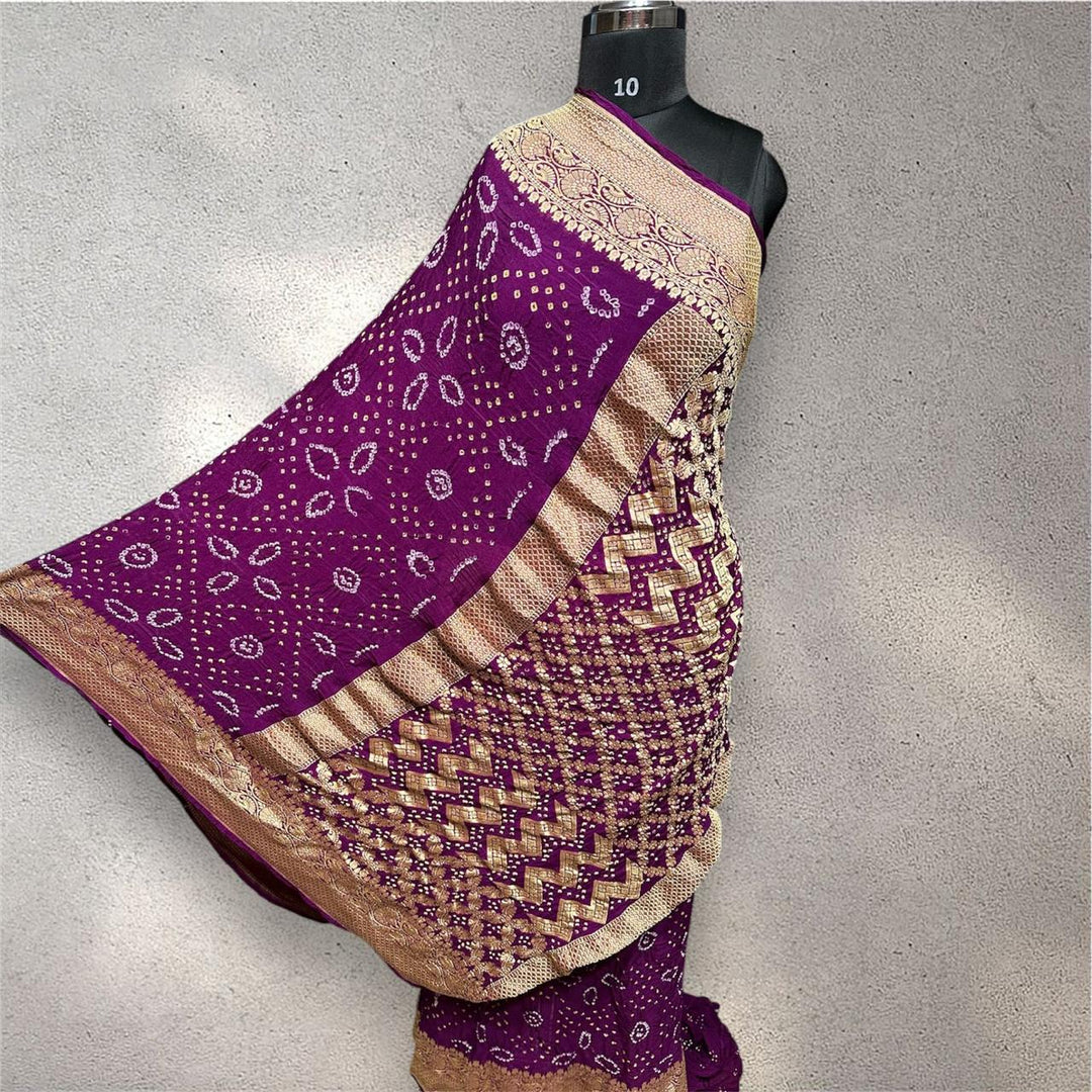 Pure Khaddi Georgette Handloom Neem Zari Work saree With Raiy Bandhej .